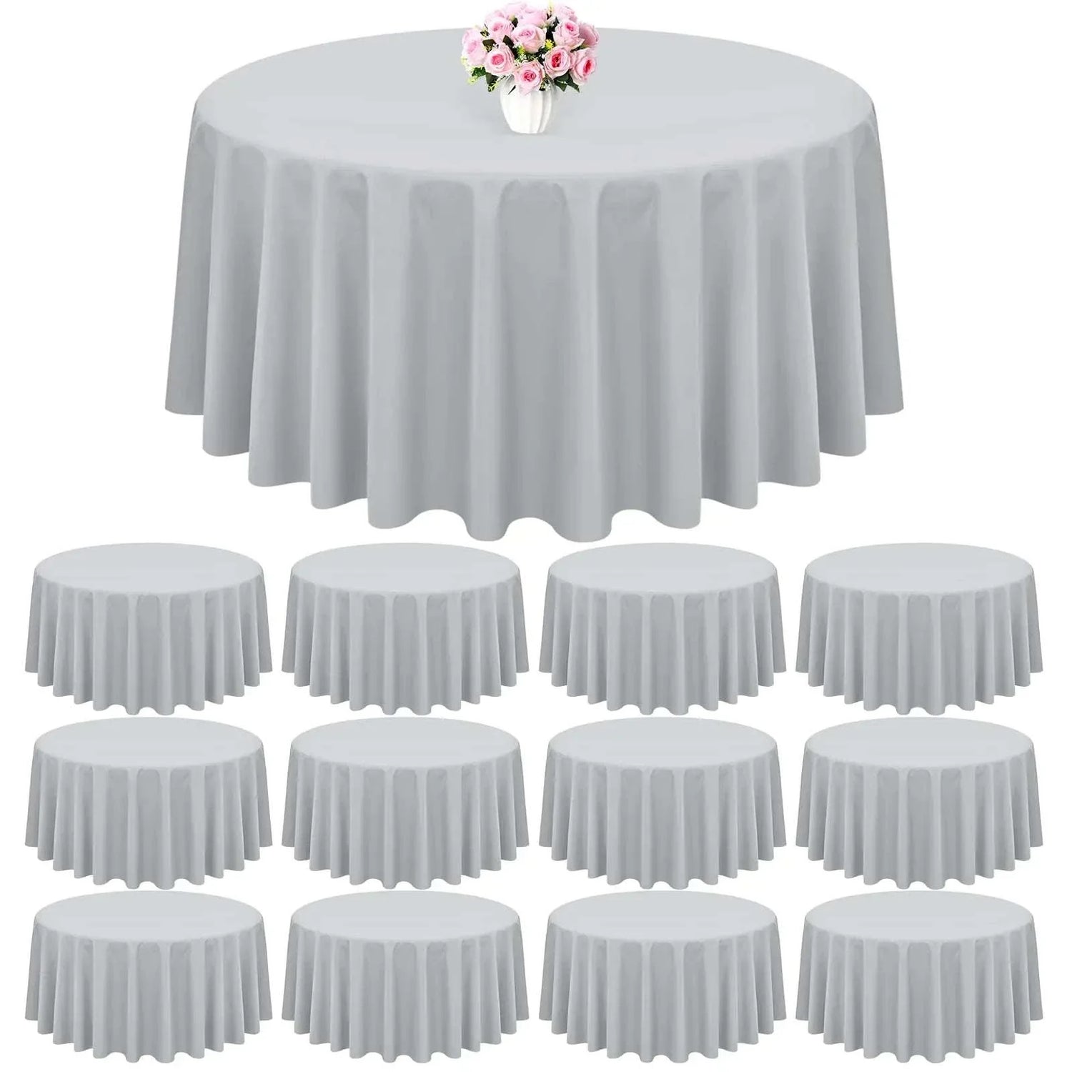 LOKUME Round Tablecloth, 90", Gray, Polyester, Stain & Wrinkle resistant