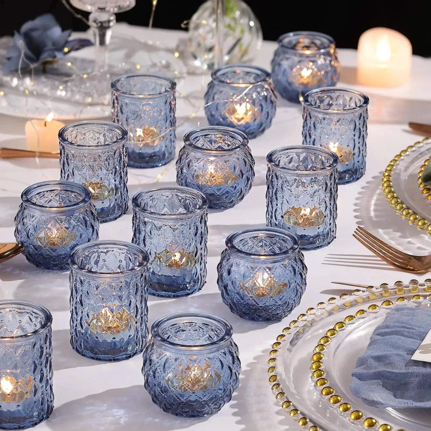 Blue Votive Candle Holders