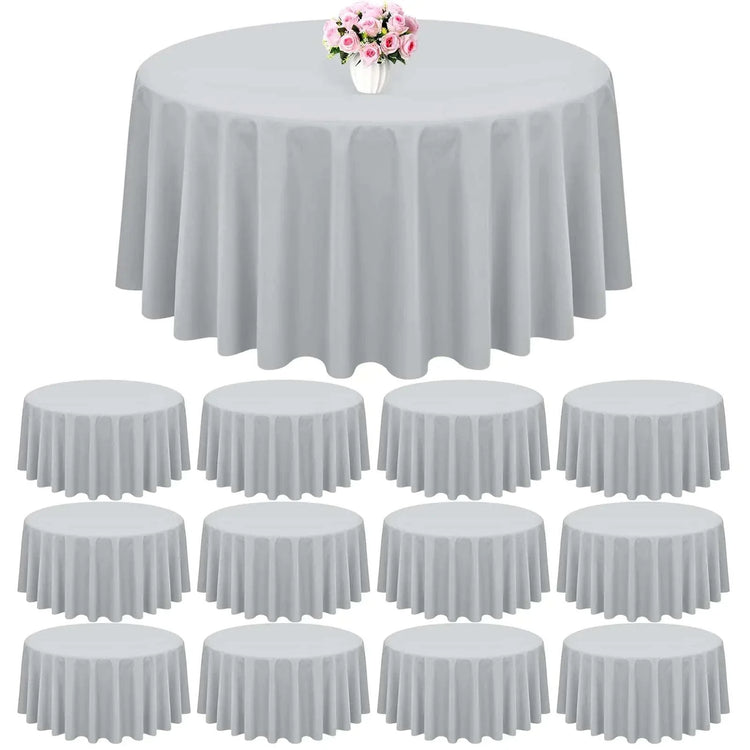 LOKUME Round Tablecloth, 90", Gray, Polyester, Stain & Wrinkle resistant