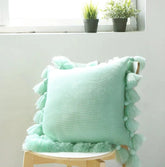 Decorative Pillow Cover, Knitted  Acrylic, Lantern Style w Ball Tassels
