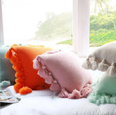 Decorative Pillow Cover, Knitted  Acrylic, Lantern Style w Ball Tassels