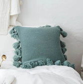 Decorative Pillow Cover, Knitted  Acrylic, Lantern Style w Ball Tassels