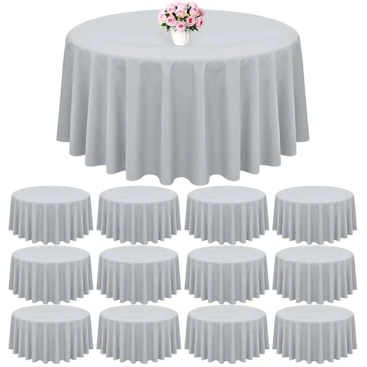 LOKUME Round Tablecloth, 90", Gray, Polyester, Stain & Wrinkle resistant