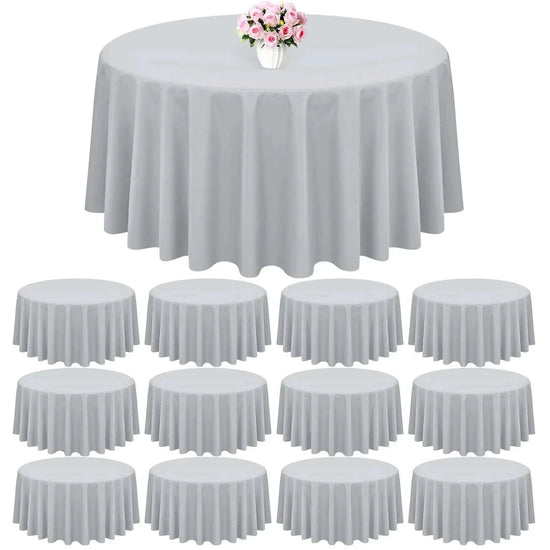 LOKUME Round Tablecloth, 90", Gray, Polyester, Stain & Wrinkle resistant